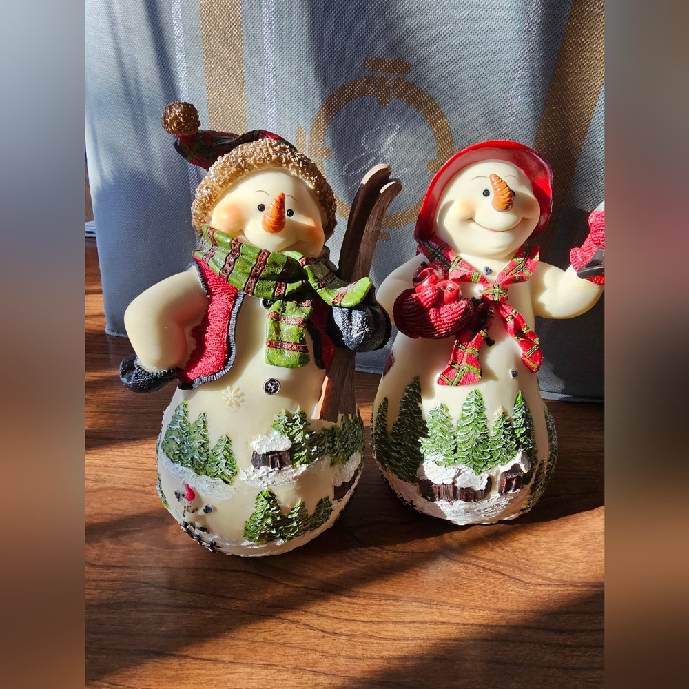 Vintage Home Interiors Snowman Pals Duo with Red and Green Accents